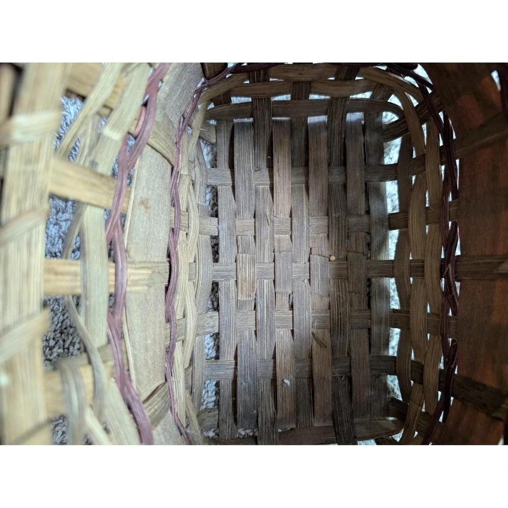 Woven Splint Wood Basket Small Brown Red Good Rustic Farmhouse Cottagecore